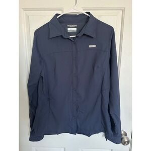 Columbia Omni Shade Sun Protection Long Sleeve Button Up Shirt Women's M Navy